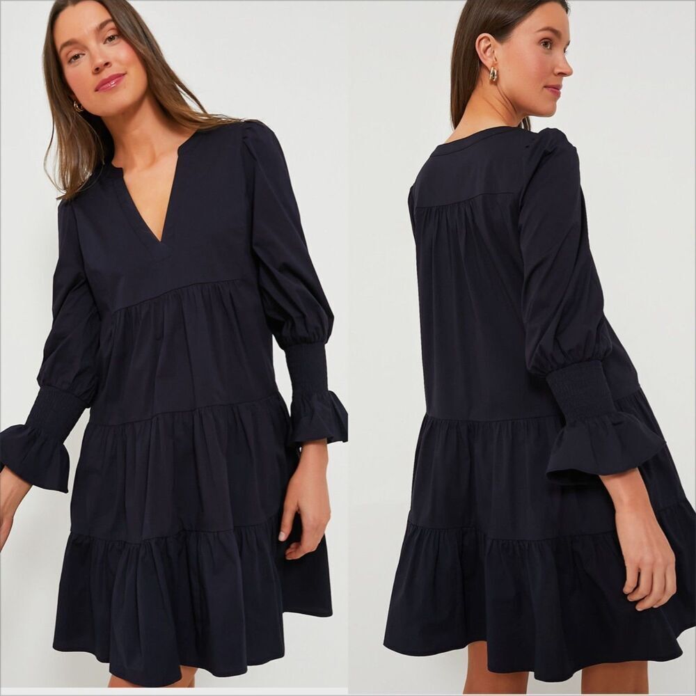 Tuckernuck Pomander Place Kenzo Cotton Poplin Dress Size Medium Navy Blue - Picture 1 of 7
